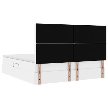 Bett mit Stauraum und LED Reinweiß 160 x 200 cm Kunstleder