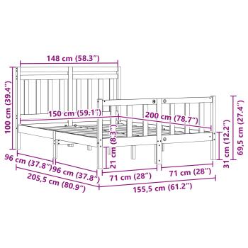Bettrahmen 2 pcs Wachsbraun 150 x 200 cm Massives Kiefernholz