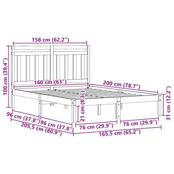 Bettrahmen 2 pcs Wachsbraun 160 x 200 cm Massives Kiefernholz