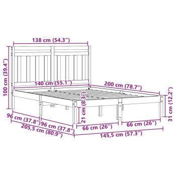 Bettrahmen 2 pcs Wachsbraun 140 x 200 cm Massives Kiefernholz