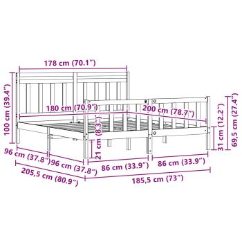 Bettrahmen 2 pcs Wachsbraun 180 x 200 cm Massives Kiefernholz