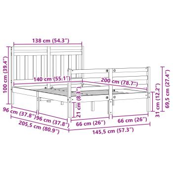 Bettrahmen mit Kopfteil 2 pcs Wachsbraun 140 x 200 cm
