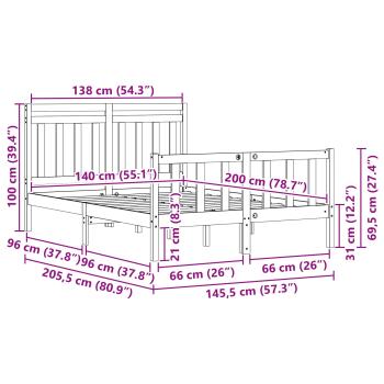 Bettrahmen 2 pcs Wachsbraun 140 x 200 cm Massives Kiefernholz