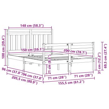 Bettrahmen mit Kopfteil 2 pcs Wachsbraun 150 x 200 cm