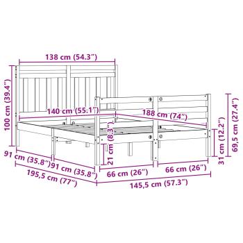 Bettrahmen mit Kopfteil 2 pcs Wachsbraun 140 x 190 cm