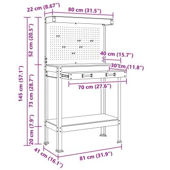 Werkbänke mit Schubladen Schwarz 81 x 41 x 145 cm Holzwerkstoff