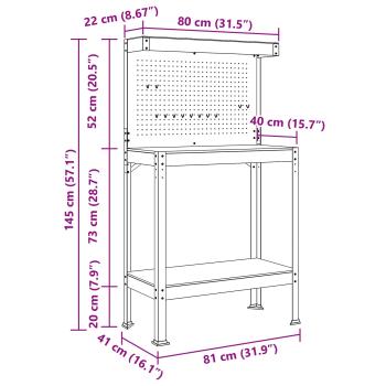 Werkbänke mit Regal Schwarz 81 x 41 x 145 cm Holzwerkstoff