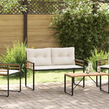 ARDEBO.de - Holz-Lagenbank mit Kissen Uni mit Kissen Creme 114 x 55 x 77 cm