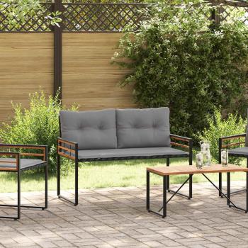 ARDEBO.de - Holz-Lagenbank mit Kissen Uni Hellgrau 114 x 55 x 77 cm