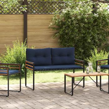 ARDEBO.de - Holz-Lagenbank mit Kissen Uni Marineblau 114 x 55 x 77 cm