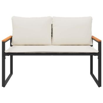 Bank mit Kissen Schwarz und Cremeweiß 115 x 65 x 72 cm Rattan