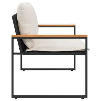 Bank mit Kissen Schwarz und Cremeweiß 115 x 65 x 72 cm Rattan