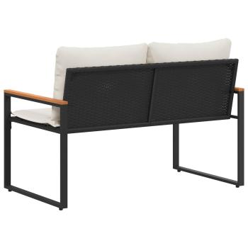 Bank mit Kissen Schwarz und Cremeweiß 115 x 65 x 72 cm Rattan
