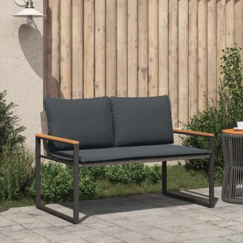 Bank mit Kissen Grau und Dunkelgrau 115 x 65 x 72 cm Rattan