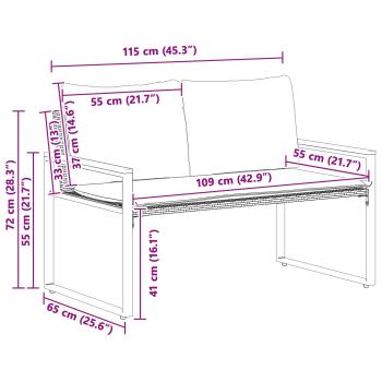 Bank mit Kissen Grau und Marineblau 115 x 65 x 72 cm Rattan