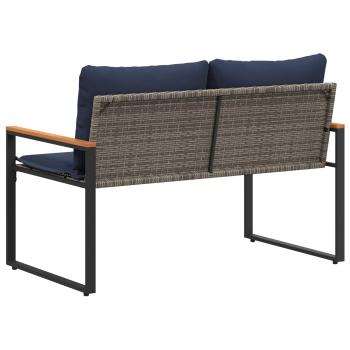 Bank mit Kissen Grau und Marineblau 115 x 65 x 72 cm Rattan