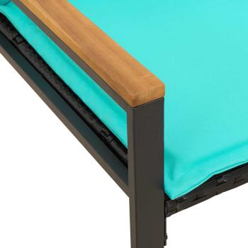 Bank mit Kissen Schwarz und Türkis 115 x 65 x 72 cm Rattan