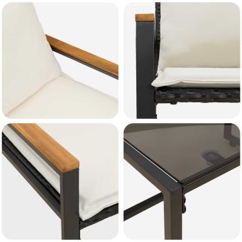 Möbelsets mit Kissen 3 pcs Schwarz und Cremeweiß Rattan