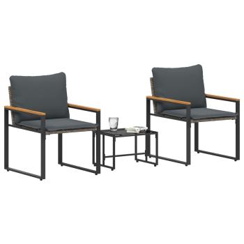 ARDEBO.de - Möbelsets mit Kissen 3 pcs Grau und Dunkelgrau Rattan