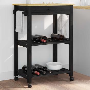 Küchentrolley MONZA Schwarz 60 x 40 x 88,5 cm Massivholz Kiefer