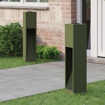 ARDEBO.de - Solar LED Wegeleuchte 2 pcs Olive Grün Kalt gewalzter Stahl