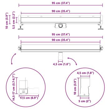 Wandmontierter Duschablauf Silber 90 cm Edelstahl 304