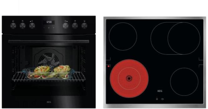 ARDEBO.de AEG KOMBI3026B EEK: A+ Herdset mit Glaskeramikkochfeld (OU5AE20SK + TA64RAS6XB), 60 cm breit, 72 L, Timer Display, schwarz (801419452)