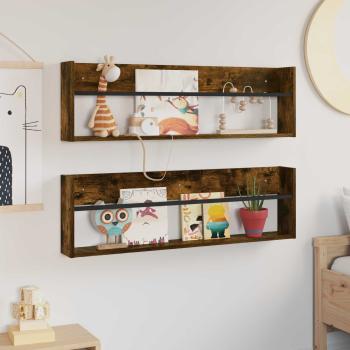 Magazinregal mit Regal 2 pcs Geräucherte Eiche 100 x 12 x 30 cm