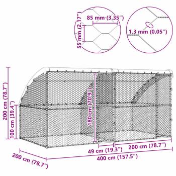 Hundekäfig mit Speicher 2 pcs Silber 4 x 2 x 2 m Stahl
