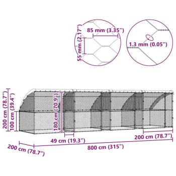 Hundekäfig mit Speicher 4 pcs Silber 8 x 2 x 2 m Stahl