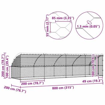 Hundekäfig 4 pcs Silber 8 x 2 x 2 m Verzinkter Stahl