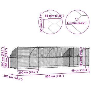 Hundekäfig 4 pcs Silber 8 x 2 x 2 m Verzinkter Stahl