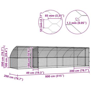 Hundekäfig mit Speicher 4 pcs Silber 8 x 2 x 2 m Stahl