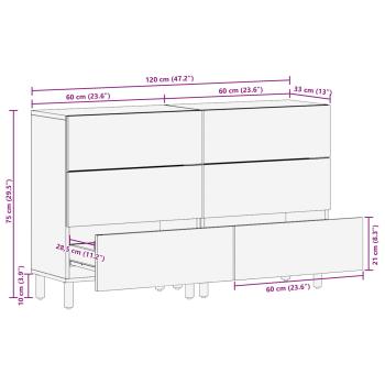 Sideboard Weiße gewaschene Oberfläche Massivholz Mango