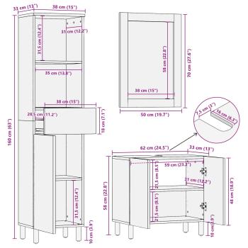 Badezimmer Sets 3 stk. Weiße gewaschene Oberfläche