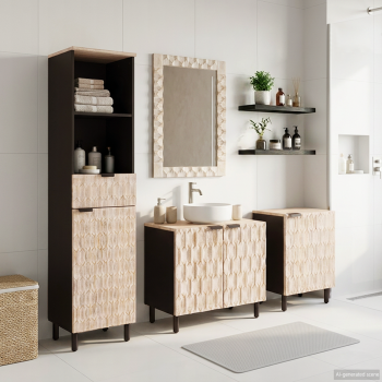 Badezimmer Sets Weiße gewaschene Oberfläche Massivholz Mango