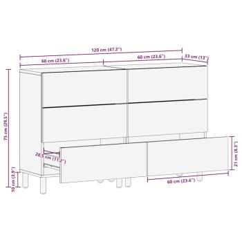 Sideboard Akazienbraune Oberfläche Massivholz Mango