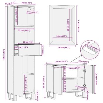 Badezimmer Sets mit Schubladen mit Regal Natur Massivholz Mango