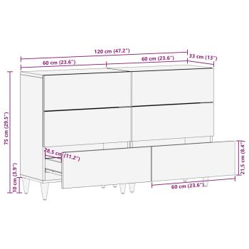 Sideboard 2 pcs Walnuss 60 x 33,5 x 75 cm Massivholz Mango