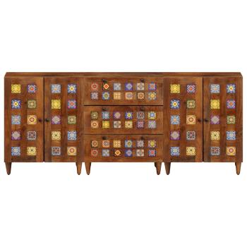 Sideboard 3 pcs Walnuss Massivholz Mango