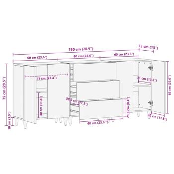 Sideboard 3 pcs Walnuss Massivholz Mango