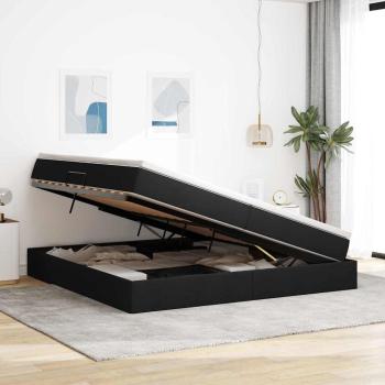 Aufbewahrungsbett mit Matratze Schwarz 200 x 200 cm Polyester