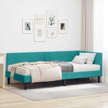 ARDEBO.de - Eckbettgestell mit Matratze 2 stk. Türkis 100 x 200 cm Samt