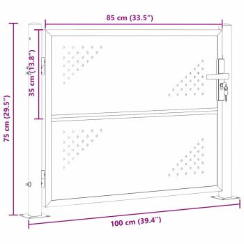 Gartentor mit Schloss Silber 100 x 75 cm Edelstahl