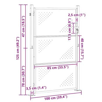 Gartentor mit Schloss Silber 100 x 125 cm Edelstahl