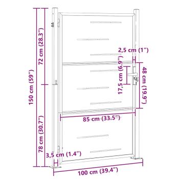 Gartentor mit Schloss Silber 100 x 150 cm Edelstahl