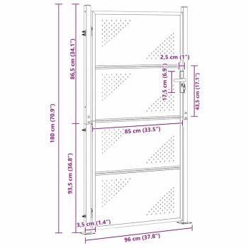 Gartentor mit Schloss Silber 96 x 180 cm Edelstahl