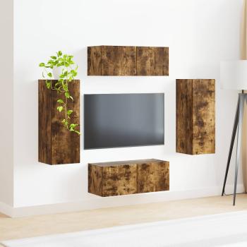 TV-Wandregal-Set 4 Stk. Geräucherte Eiche Holzwerkstoff