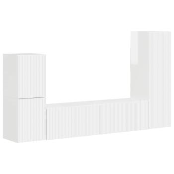 ARDEBO.de - TV-Schrankset Wandmontiert 4 pcs Hochglanz Weiß Holzwerkstoff