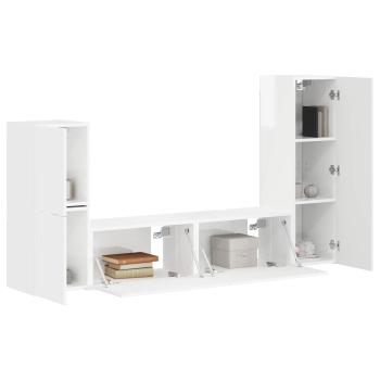 TV-Schrankset Wandmontiert 4 pcs Hochglanz Weiß Holzwerkstoff